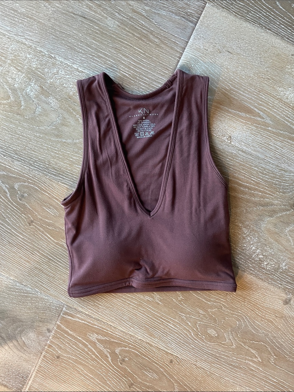 Klassy Network Deep V Crop Top in Chocolate Brown